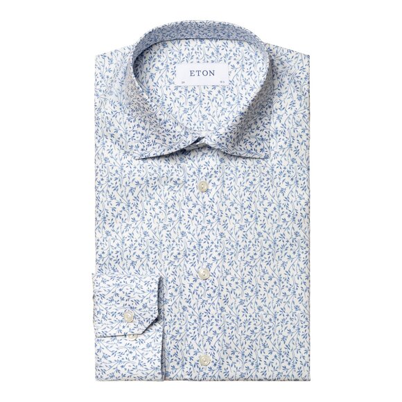Eton NWT Signature Twill Slim Fit Dress Shirt in White Floral Print XL - Picture 1 of 7